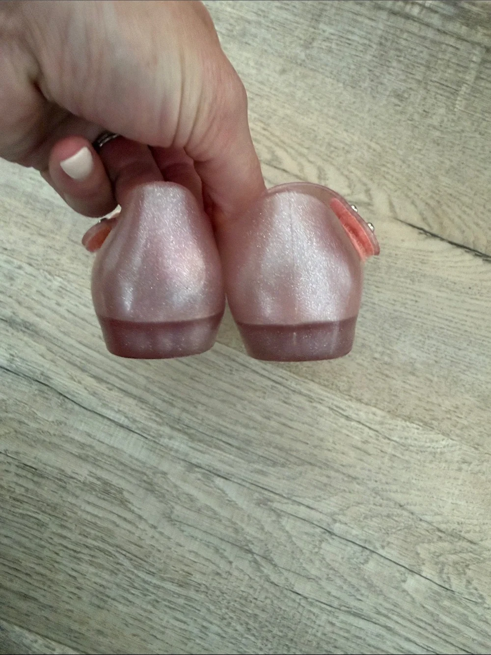 Mini Melissa Rose-Embellished Shimmery Pink Mary Janes